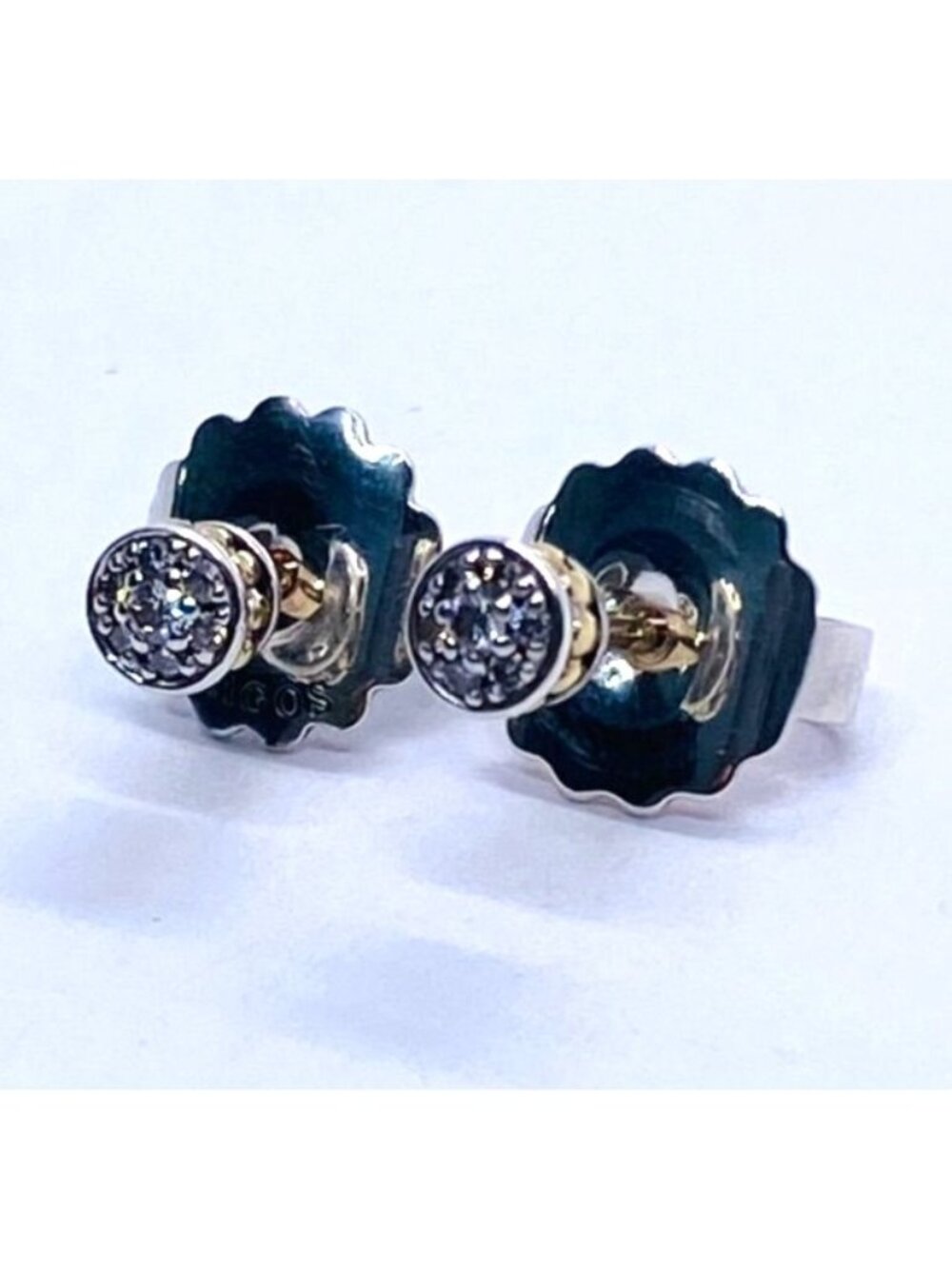Lagos Caviar Sterling Silver 925 18K Diamond Studs .12ct